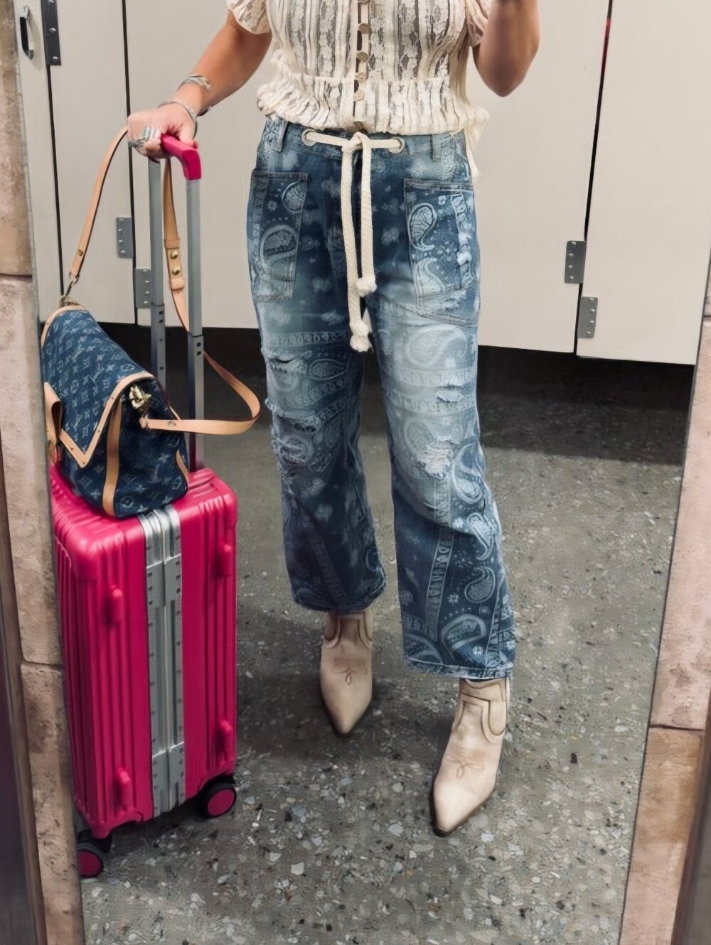 Blue Bandana Print Distressed Baby Barrel Jeans (XL)